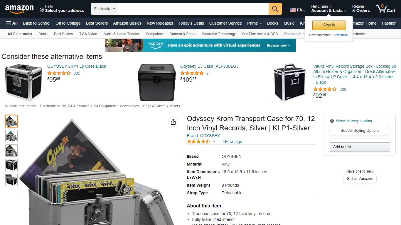 Odyssey Krom Transport Case for 70, 12 Inch Vinyl Records, Silver ...