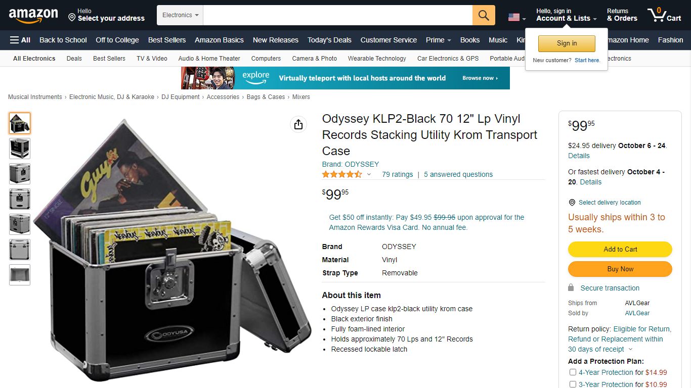 Odyssey KLP2-Black 70 12" Lp Vinyl Records Stacking Utility Krom ...